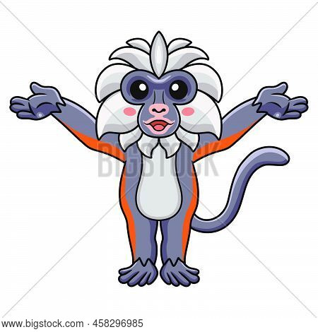 Vector Illustration Of Cute Zanzibar Red Colobus Monkey Cartoon Raising Hands