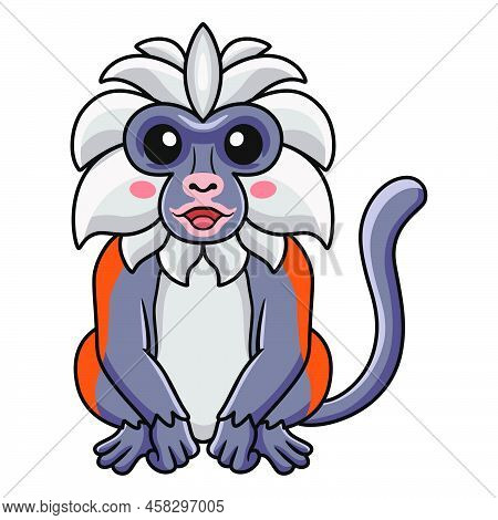 Vector Illustration Of Cute Zanzibar Red Colobus Monkey Cartoon Sitting