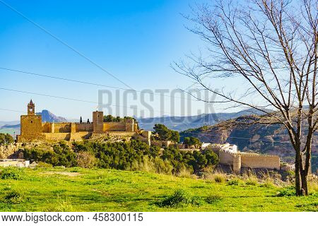 The Alcazaba Fortress In Antequera, Province Of Malaga, Andalucia Spain. Historical Landmark.