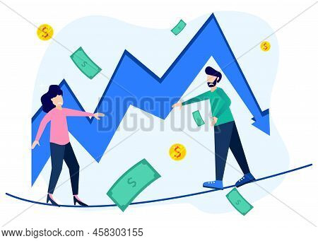 Flat Style Vector Illustration. Management Fails To Make A Profit, Businessmen Sad Around, Business 