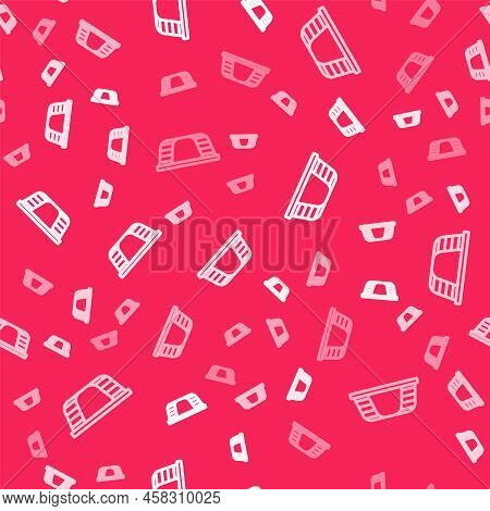 White Line Monkey Bar Icon Isolated Seamless Pattern On Red Background. Vector