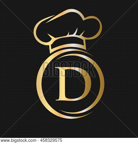 Initial Letter D Restaurant Logo Template. Restaurant Logo Concept With Chef Hat Symbol Vector Sign