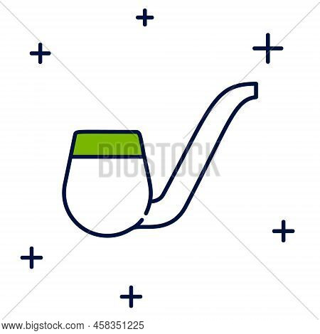 Filled Outline Smoking Pipe With Smoke Icon Isolated On White Background. Tobacco Pipe. Vector