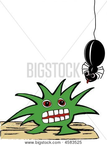 grüne Monstrer mit spassig Spinne