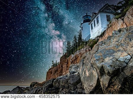 Bass Harbor Lighthouse Bathed In The Milky Way