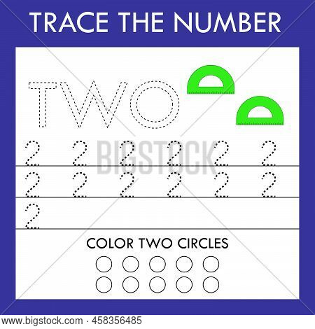A Game Of Tracing The Outlines Of The Number Two With Green Rullers . Preschool Worksheet, Kids Acti