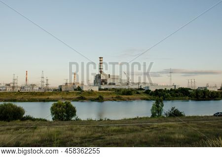 Npp In Kurchatov At Sunset. Nuclear Power Plant In Kursk Region