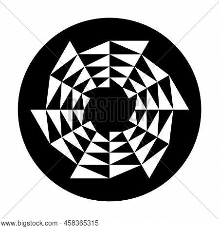 Star With Circular Triangle Pattern In A Black Circle. White Triangles Forming A Circular Saw Blade 