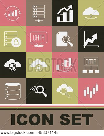 Set Browser With Stocks Market, Data Analysis, Financial Growth, Server Security Padlock, Pie Chart 