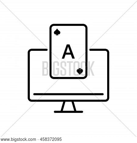 Internet Poker Club On Computer Outline Pictogram. Play Card Gambling Lucky Success Jackpot Flat Sym