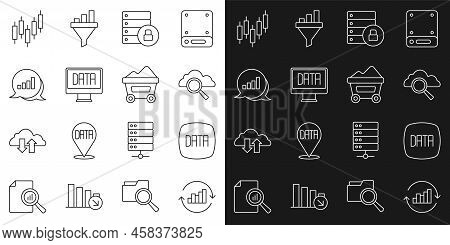 Set Line Pie Chart Infographic, Data Analysis, Search Cloud Computing, Server Security With Padlock,