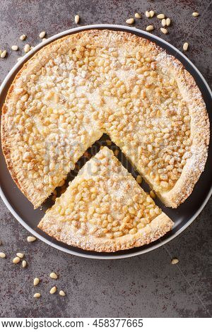 Traditional Tuscany Pastry Italian Cake Torta Della Nonna Or Grandmother's Cake Closeup In The Plate