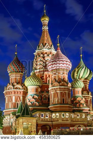 Cathedral Of Vasily The Blessed (saint Basil's Cathedral) On Red Square At Night, Moscow, Russia