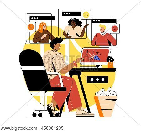 User Experiences Concept. Man Chooses Employee, Freelancer Or Service Based On Rating Or Feedback. C