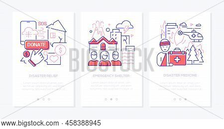 Disaster And Emergency - Line Design Style Banners Set