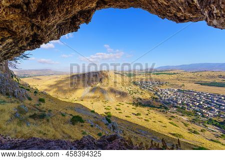 View From An Ancient Hiding Cave On A Cliff, Of Mount Nitai, In Mount Arbel National Park, Northern 