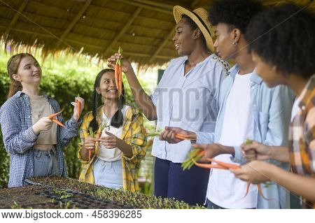 Group Of Mixed Race Students And Teacher Learning Agriculture  Technology In Smart Farming , Educati