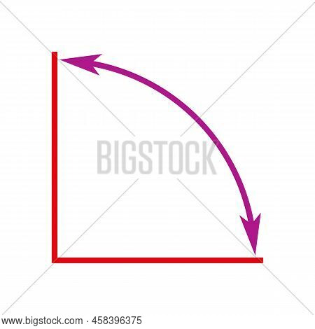 90 Degrees Angle Vector Icon. Right Angle Symbol With Arrow. Isolated Illustration On White Backgrou