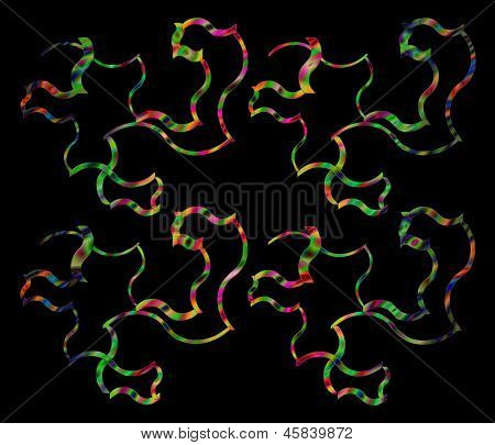 Composição abstrata sem rumo com um golpes de Neon sobre um fundo preto.