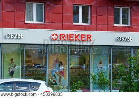 Tyumen, Russia-june 4 2022: Rieker Logo Brand Boutique And Sign Company Of Shoes Manufacturer In Fro