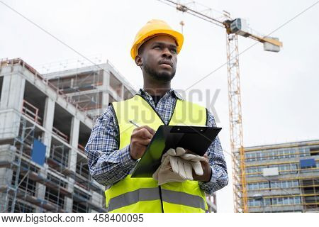 Osha Inspection Worker At Construction Site. Building Safety