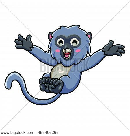 Vector Illustration Of Cute Dusky Leaf Monkey Cartoon Posing