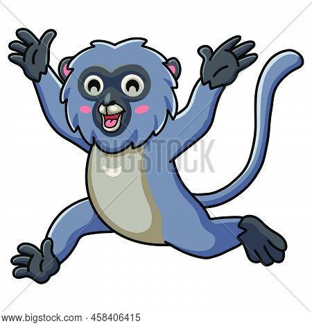 Vector Illustration Of Cute Dusky Leaf Monkey Cartoon Running