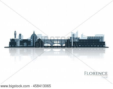 Florence Skyline Silhouette With Reflection. Landscape Florence, Italy. Vector Illustration.