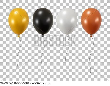 3d Set Of Metallic Balloon Isolated On Transparent Background. Render Realistic Helium Balloons In B