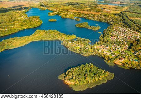 Lyepyel District, Lepel Lake, Beloozerny District, Vitebsk Region. Aerial View Of Residential Area W