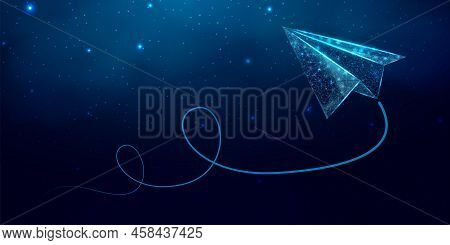 Polygonal Paper Plane. Business Startup, Innovation, Growth, Travel, Way Forward Freedom Concept. Wi