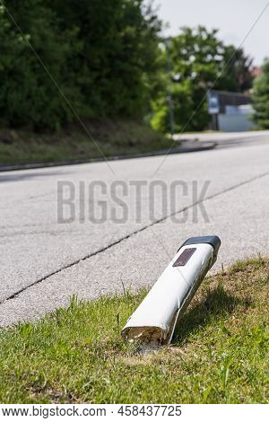 Traffic Accident On A Country Road Due To A Collision With A Delineator Post