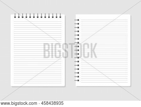 Blank Sheet Of Lined Notebook. Set Of Realistic Notebooks. Vector Stock