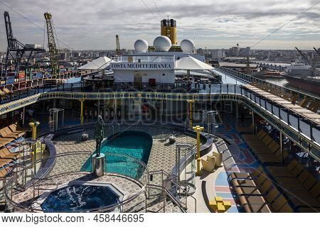 Cruise Liner Costa Mediterranea - Feb 17, 2022: Open Deck Of Cruise Liner Costa Mediterranea.