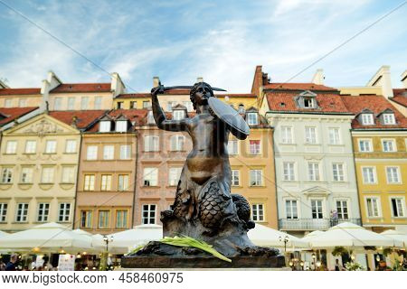The Statue Of Mermaid Of Warsaw, A Symbol Of Polish Capital, Located In The Center Of The Old Town M