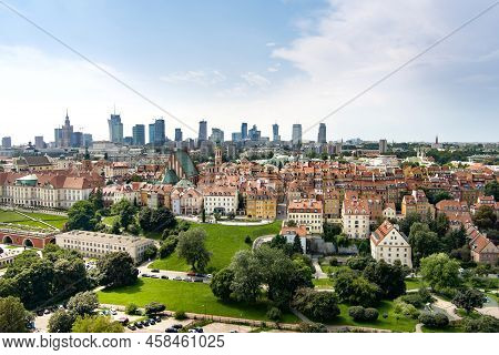 Aerial View Of Warsaw's Old Town, Which Was Completely Destroyed During The World War Ii And Later R