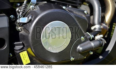 Warsaw, Poland. 19 July 2022. Details Of The Junak M15 Motorcycle Is A Mixture Of Classics And Moder
