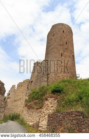 Ruins Of The Castle Loewenburg In Eifel Village Monreal, Germany