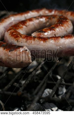 Home-made Butifarra Sausage Grilled On The Fire, In A Private House