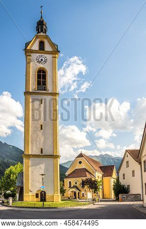 View At The Clock Tower And Church Of Saint Andreas In Zams - Austria