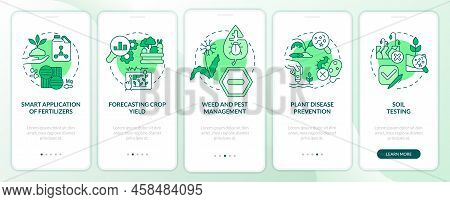 Increased Crop Yield Green Onboarding Mobile App Screen. Agribusiness Walkthrough 5 Steps Editable G