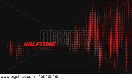 Abstract Vector Torn Red Halftone Sound Wave. Scrathed Dotted Texture Element.