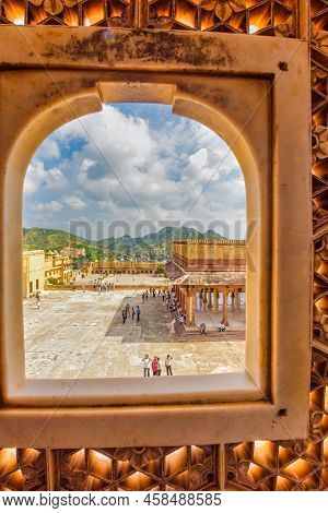 Jaipur, India - September 16 2011 : The Women In The Harem Of The Maharaja Could Look At The Courtya