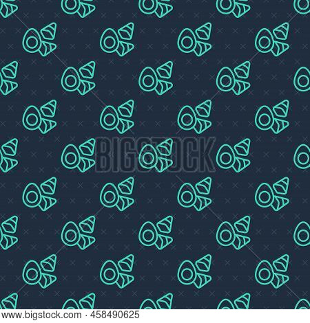 Green Line Chicken Egg With Vegerables Icon Isolated Seamless Pattern On Blue Background. Vector