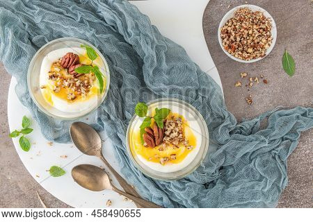 Natas Do Ceu Is A Traditional Portuguese Dessert Made With Cream, Eggs And Biscuits Decorated With P