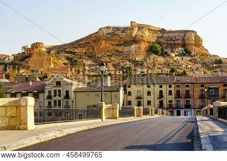 Mountain With Old Houses Carved Into The Stone Under The Castle, San Esteban De Gormaz, Soria.