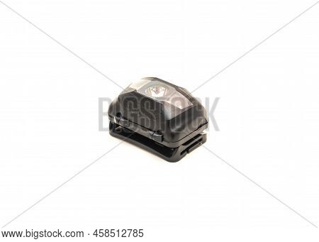 Black Headlamp With White Led Bulb Isolated On White Background