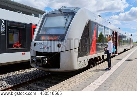 11.07.2022, Germany, Tangermunde. Train At The Railway Station, On Summer Day