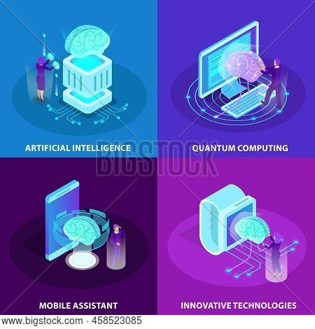 Artificial Intelligence 2x2 Design Concept Set Of Innovative Technologies Quantum Computing Mobile A