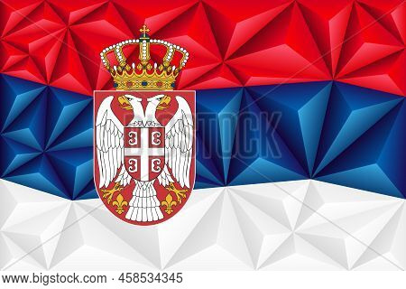 Abstract Polygonal Background In The Form Of Colorful Red, Blue And White Stripes Of The Serbian Fla
